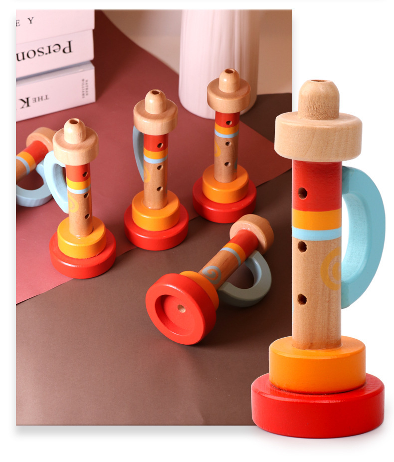 Wooden Children Small Horn 0.07 Orff Musical Instrument Toy Gift Infant Early Education Cross-Border Amazon trumpet toy