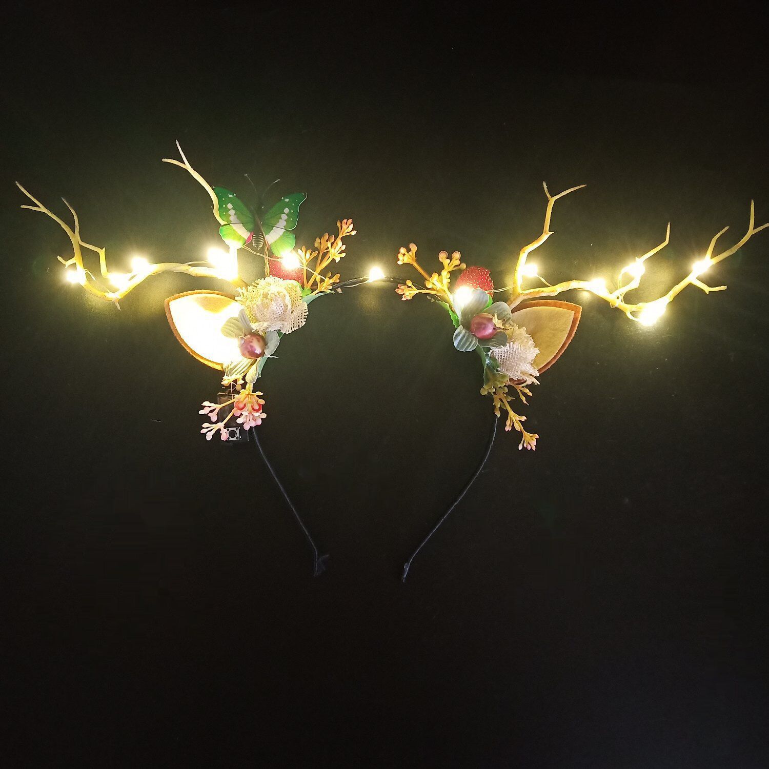 Cross-Border New Arrival Christmas Headband Luminous Elk Berry Antlers Headdress Party Show Factory Direct Supply