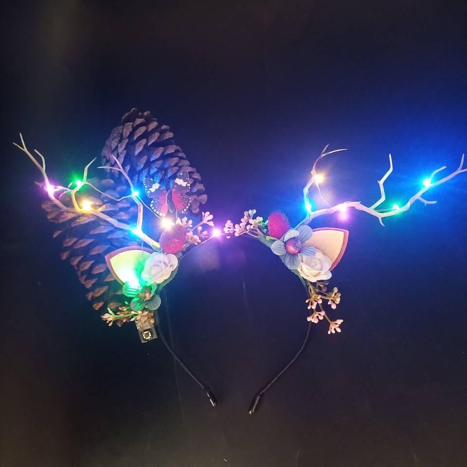 Cross-Border New Arrival Christmas Headband Luminous Elk Berry Antlers Headdress Party Show Factory Direct Supply