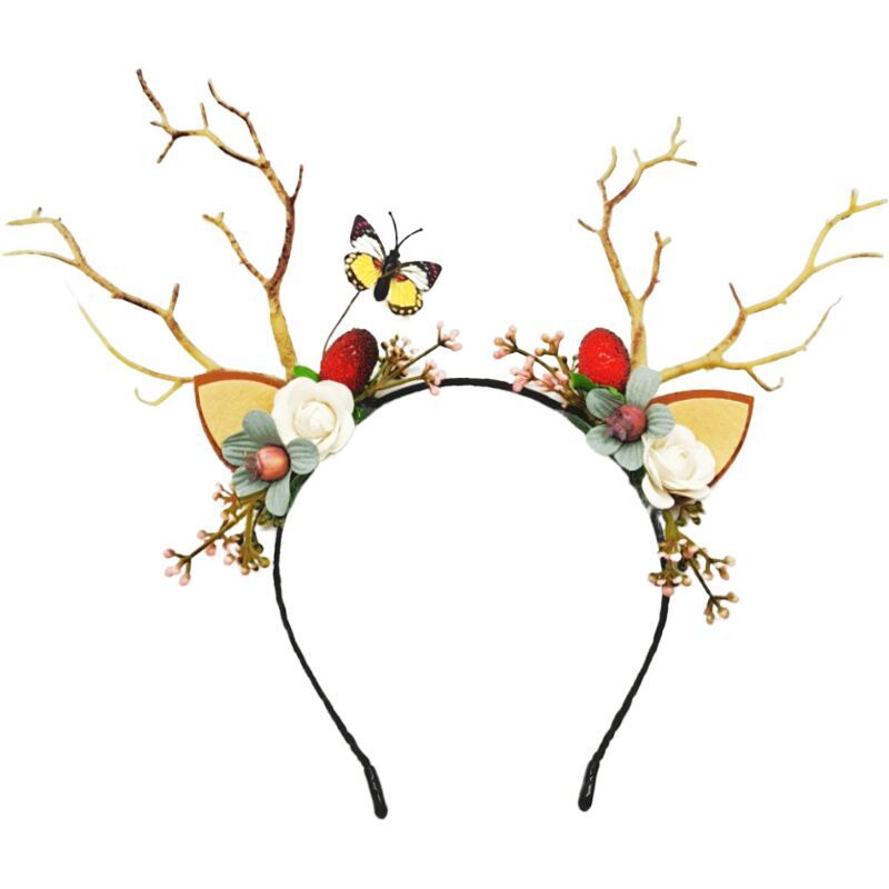 Cross-Border New Arrival Christmas Headband Luminous Elk Berry Antlers Headdress Party Show Factory Direct Supply