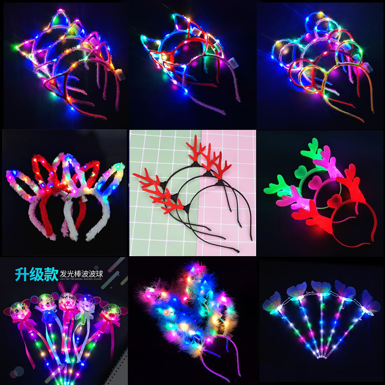 Christmas Luminous Headband Antlers Headband Magic Wand Children&#039;s Toys Wholesale Night Market Stall Push Small Gifts