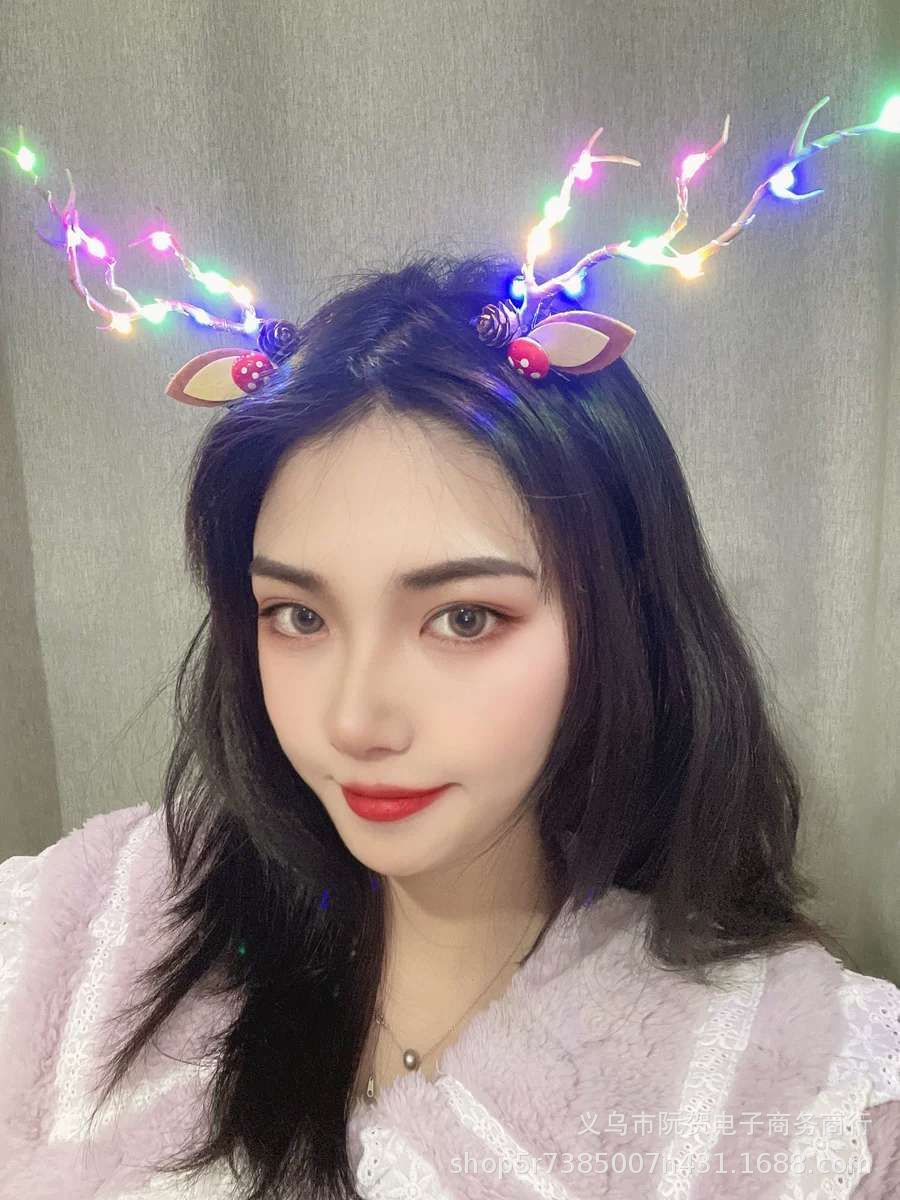 Christmas New Headdress Halloween Luminous Barrettes Elk Headband Seaside Antlers Hair Accessories Head