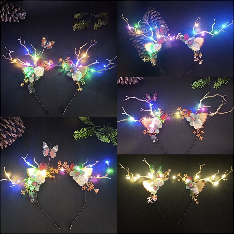 Luminous Antlers Headband Cross-Border New Arrival Christmas Headband Elk Berry Cat Ears Headdress Factory Wholesale
