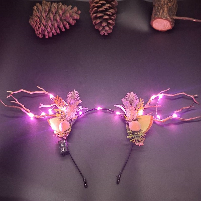 Luminous Antlers Headband Cross-Border New Arrival Christmas Headband Elk Berry Cat Ears Headdress Factory Wholesale Luminous Antlers Headband Cross-Border New Arrival Christmas Headband Elk Berry Cat Ears Headdress Factory Wholesale