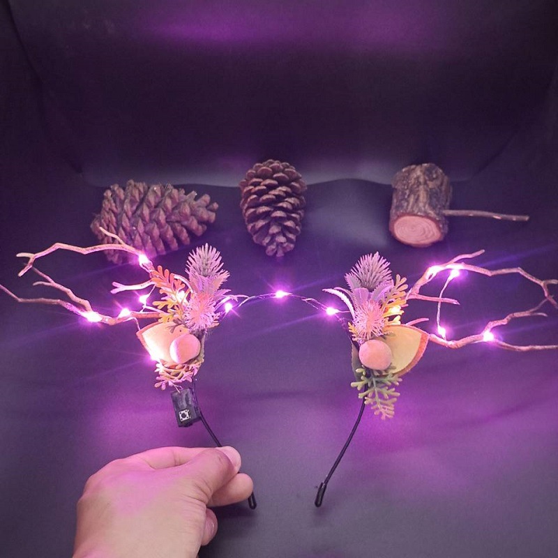 Luminous Antlers Headband Cross-Border New Arrival Christmas Headband Elk Berry Cat Ears Headdress Factory Wholesale