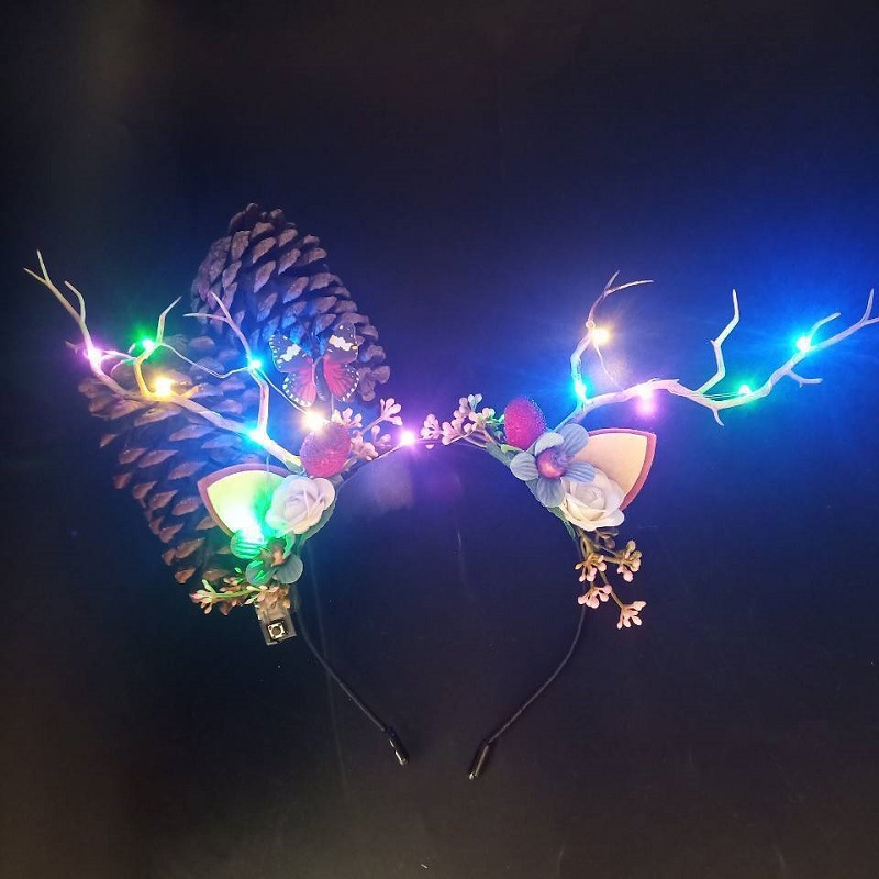 Luminous Antlers Headband Cross-Border New Arrival Christmas Headband Elk Berry Cat Ears Headdress Factory Wholesale Luminous Antlers Headband Cross-Border New Arrival Christmas Headband Elk Berry Cat Ears Headdress Factory Wholesale