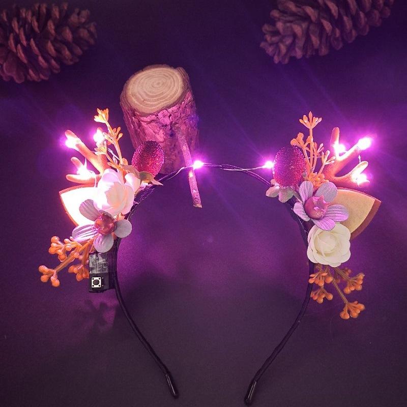 Luminous Antlers Headband Cross-Border New Arrival Christmas Headband Elk Berry Cat Ears Headdress Factory Wholesale Luminous Antlers Headband Cross-Border New Arrival Christmas Headband Elk Berry Cat Ears Headdress Factory Wholesale