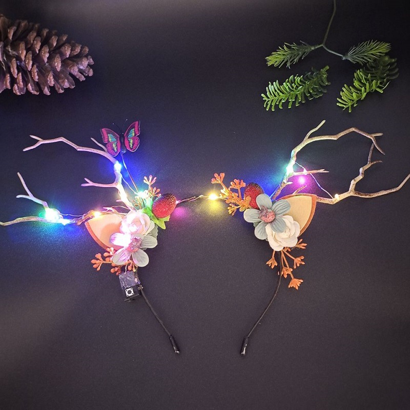 Luminous Antlers Headband Cross-Border New Arrival Christmas Headband Elk Berry Cat Ears Headdress Factory Wholesale Luminous Antlers Headband Cross-Border New Arrival Christmas Headband Elk Berry Cat Ears Headdress Factory Wholesale