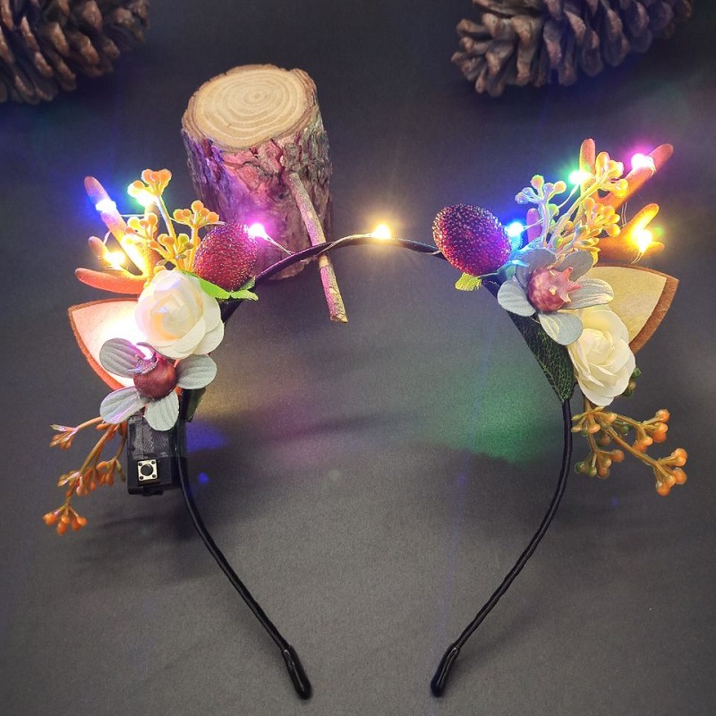 Luminous Antlers Headband Cross-Border New Arrival Christmas Headband Elk Berry Cat Ears Headdress Factory Wholesale Luminous Antlers Headband Cross-Border New Arrival Christmas Headband Elk Berry Cat Ears Headdress Factory Wholesale