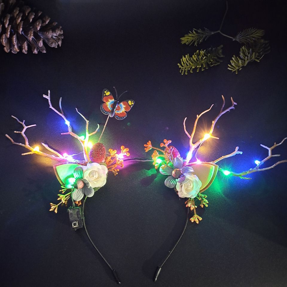 Luminous Antlers Headband Cross-Border New Arrival Christmas Headband Elk Berry Cat Ears Headdress Factory Wholesale Luminous Antlers Headband Cross-Border New Arrival Christmas Headband Elk Berry Cat Ears Headdress Factory Wholesale