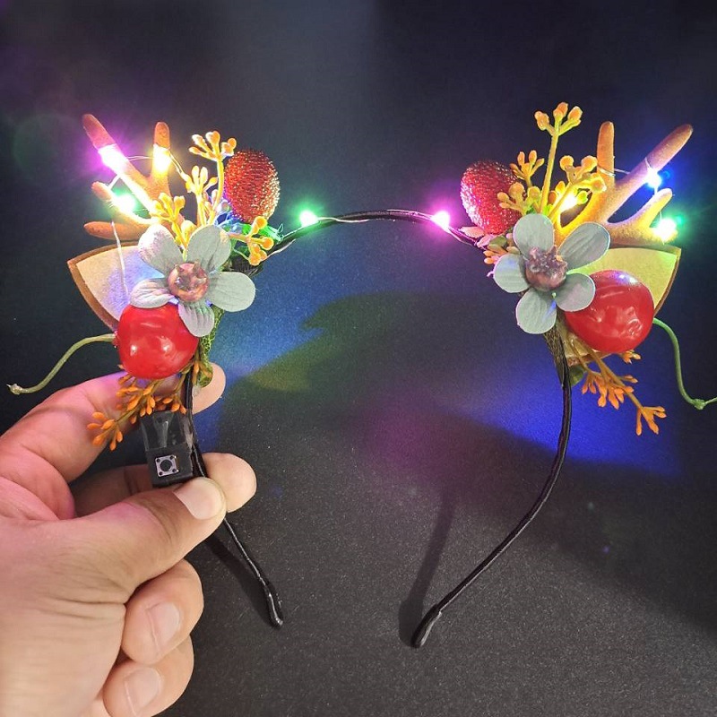 Luminous Antlers Headband Cross-Border New Arrival Christmas Headband Elk Berry Cat Ears Headdress Factory Wholesale Luminous Antlers Headband Cross-Border New Arrival Christmas Headband Elk Berry Cat Ears Headdress Factory Wholesale