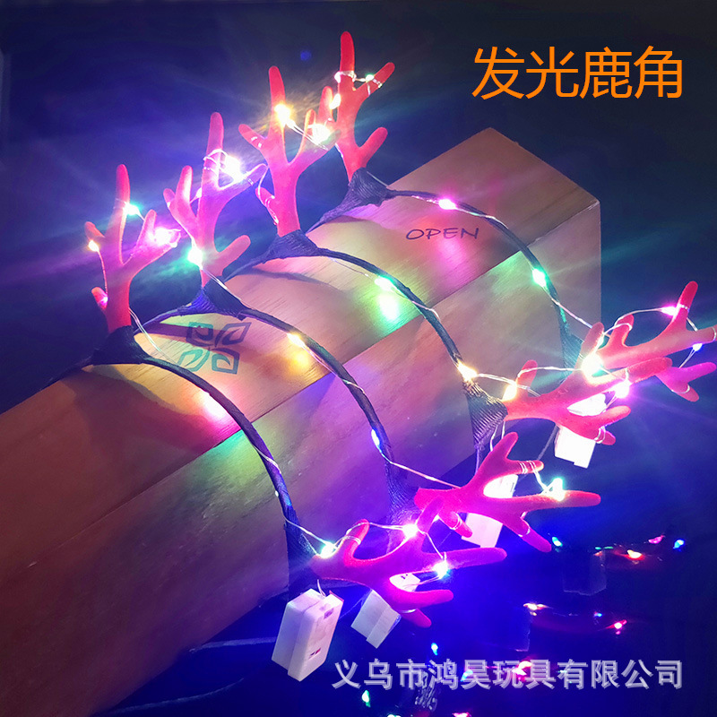 Christmas Headwear Antlers Concert Glowing Headdress Night Market Hot Sale Antlers Headband Wholesale Luminous Antlers