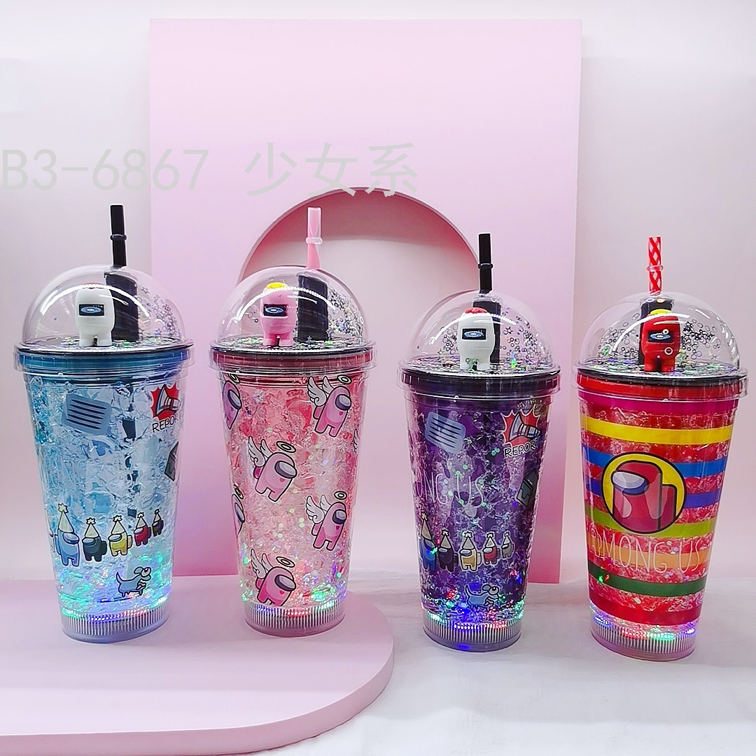 Water Cup Cup Bottom with Light Original Design Ice Cup Luminous Glow Drinking Cup Straw Cup Spot Stock
