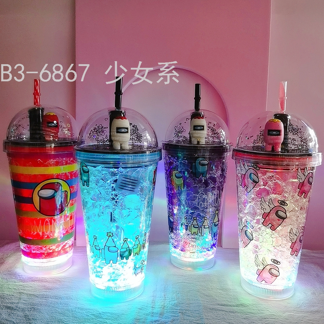 Water Cup Cup Bottom with Light Original Design Ice Cup Luminous Glow Drinking Cup Straw Cup Spot Stock