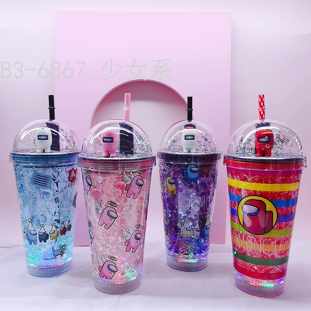 Water Cup Cup Bottom with Light Original Design Ice Cup Luminous Glow Drinking Cup Straw Cup Spot Stock