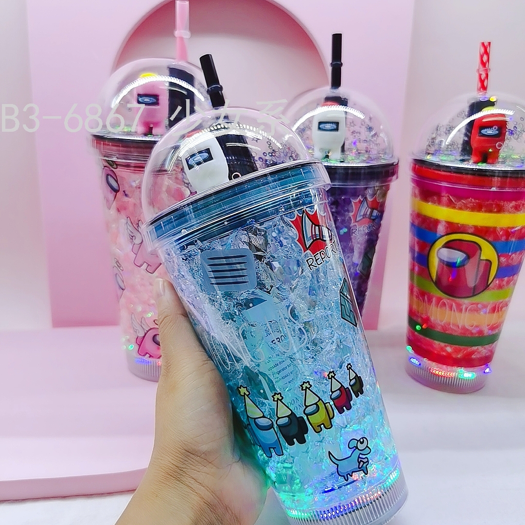 Water Cup Cup Bottom with Light Original Design Ice Cup Luminous Glow Drinking Cup Straw Cup Spot Stock