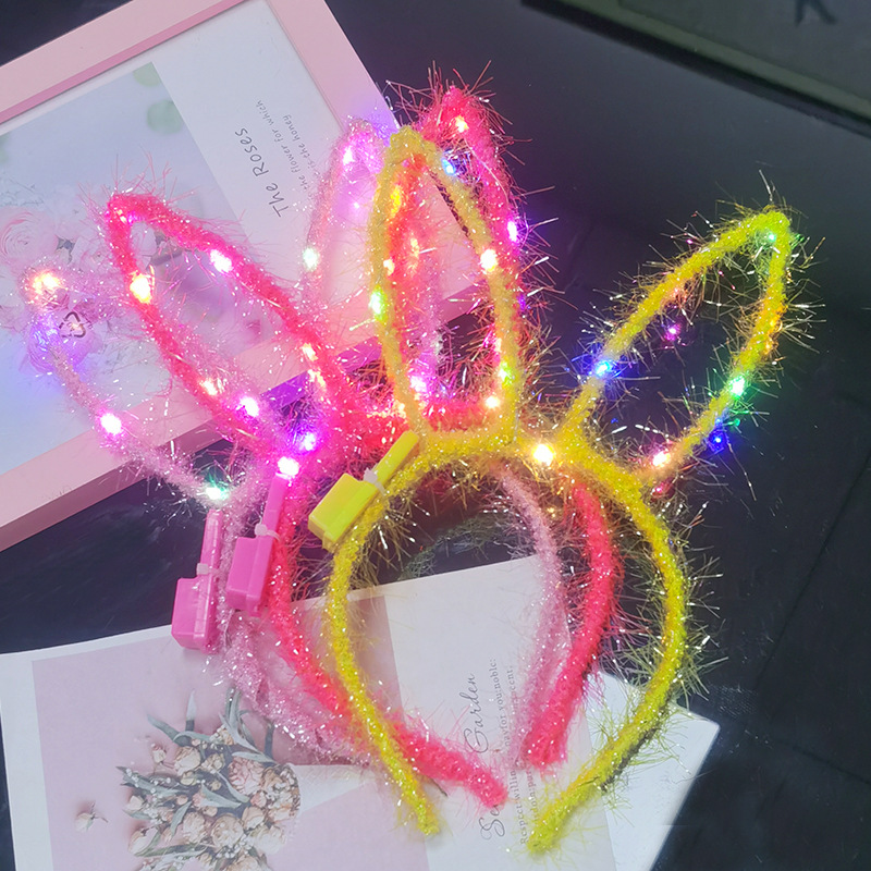 Luminous Gold Wire Rabbit Ears Headband Children&#039;s Gold Wire Luminous Headband Children&#039;s Creative Glow Toy Small Gift Wholesale