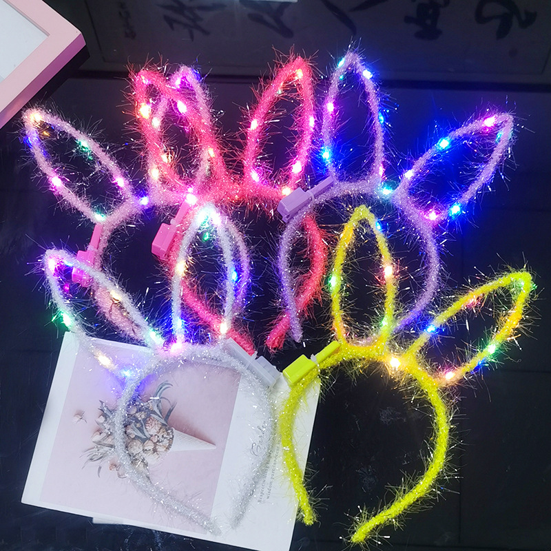 Luminous Gold Wire Rabbit Ears Headband Children&#039;s Gold Wire Luminous Headband Children&#039;s Creative Glow Toy Small Gift Wholesale