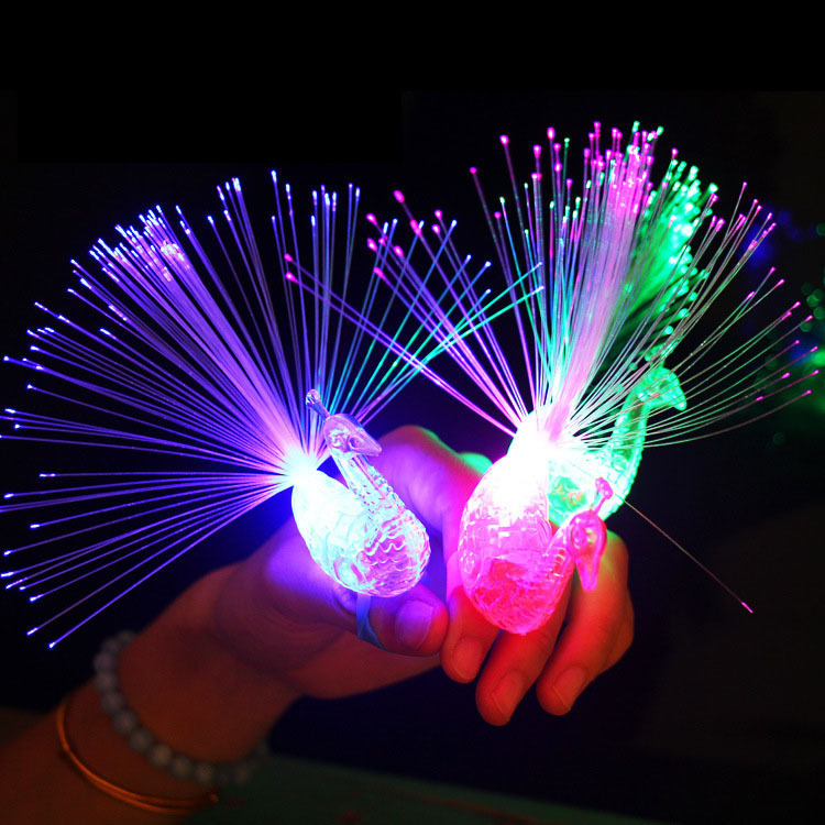 Creative Glow Ring Children Peacock Finger Lights Color Changing Peacock Open Screen Night Market Stall Flash Toy Wholesale
