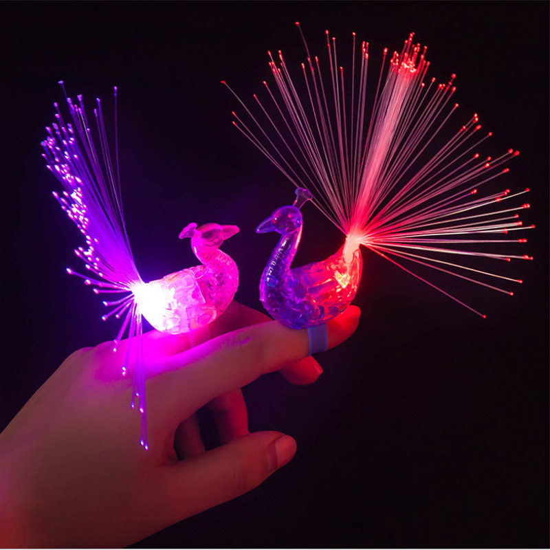 Creative Glow Ring Children Peacock Finger Lights Color Changing Peacock Open Screen Night Market Stall Flash Toy Wholesale