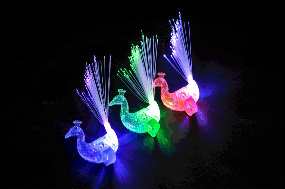 Creative Glow Ring Children Peacock Finger Lights Color Changing Peacock Open Screen Night Market Stall Flash Toy Wholesale