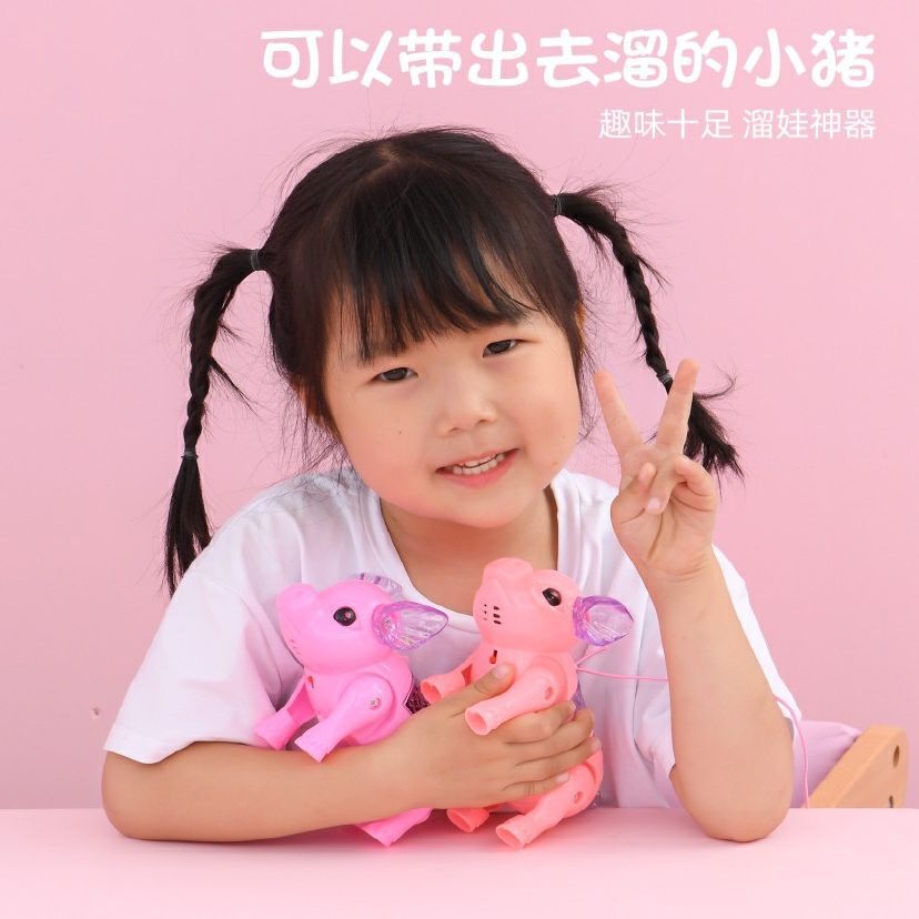 Tiktok Same Style Running Rope Pig Creative Glow Music Children&#039;s Toy Electric Pig Night Market Stall Supply