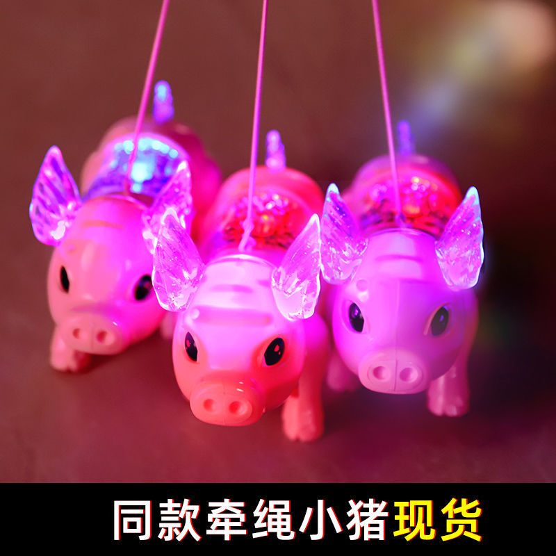 Tiktok Same Style Running Rope Pig Creative Glow Music Children&#039;s Toy Electric Pig Night Market Stall Supply