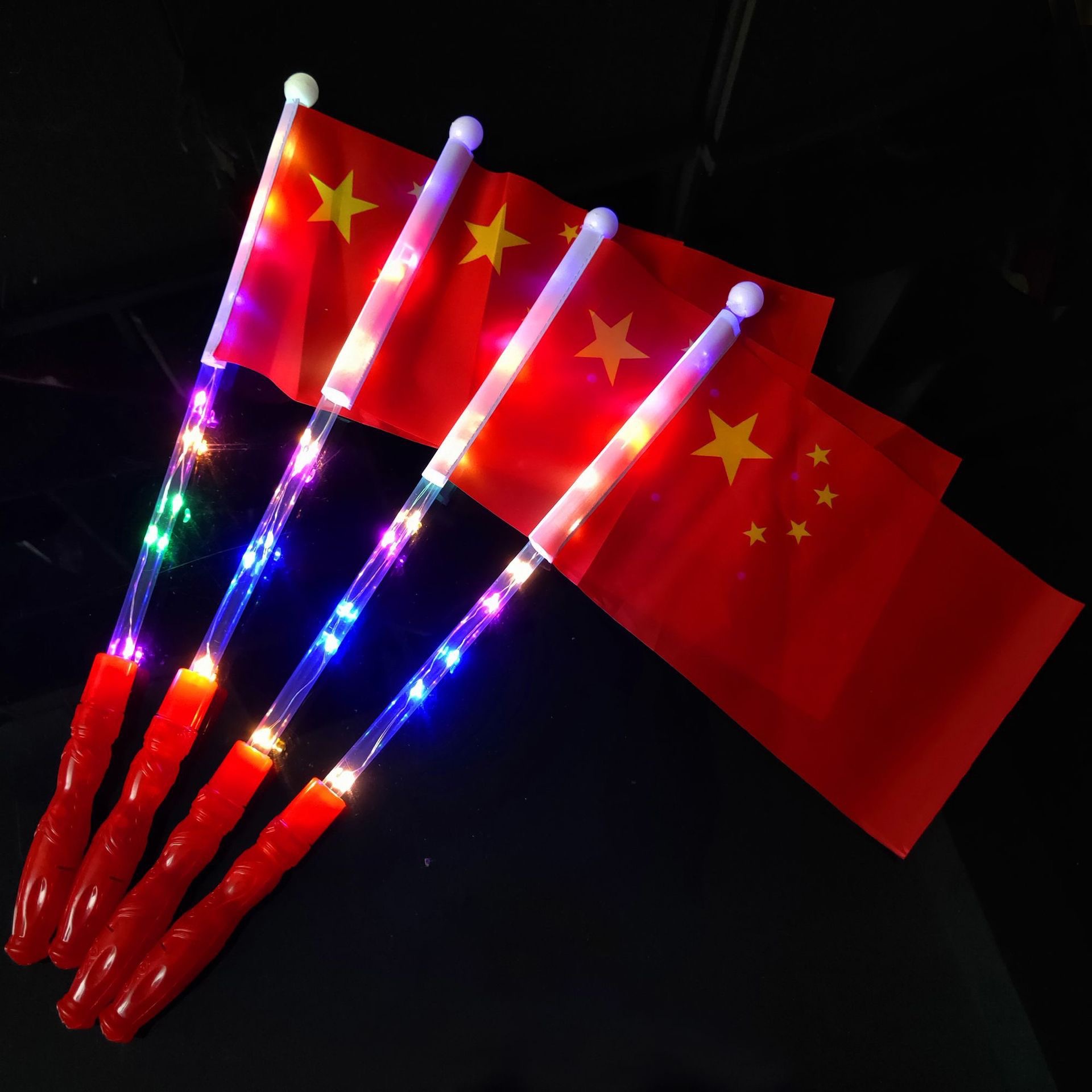 Night Hand-Cranking Five-Starred Red Flag Light-Emitting Toys Glow Stick Scenic Spots National Day Activities Cheer the Five-Starred Red Flag