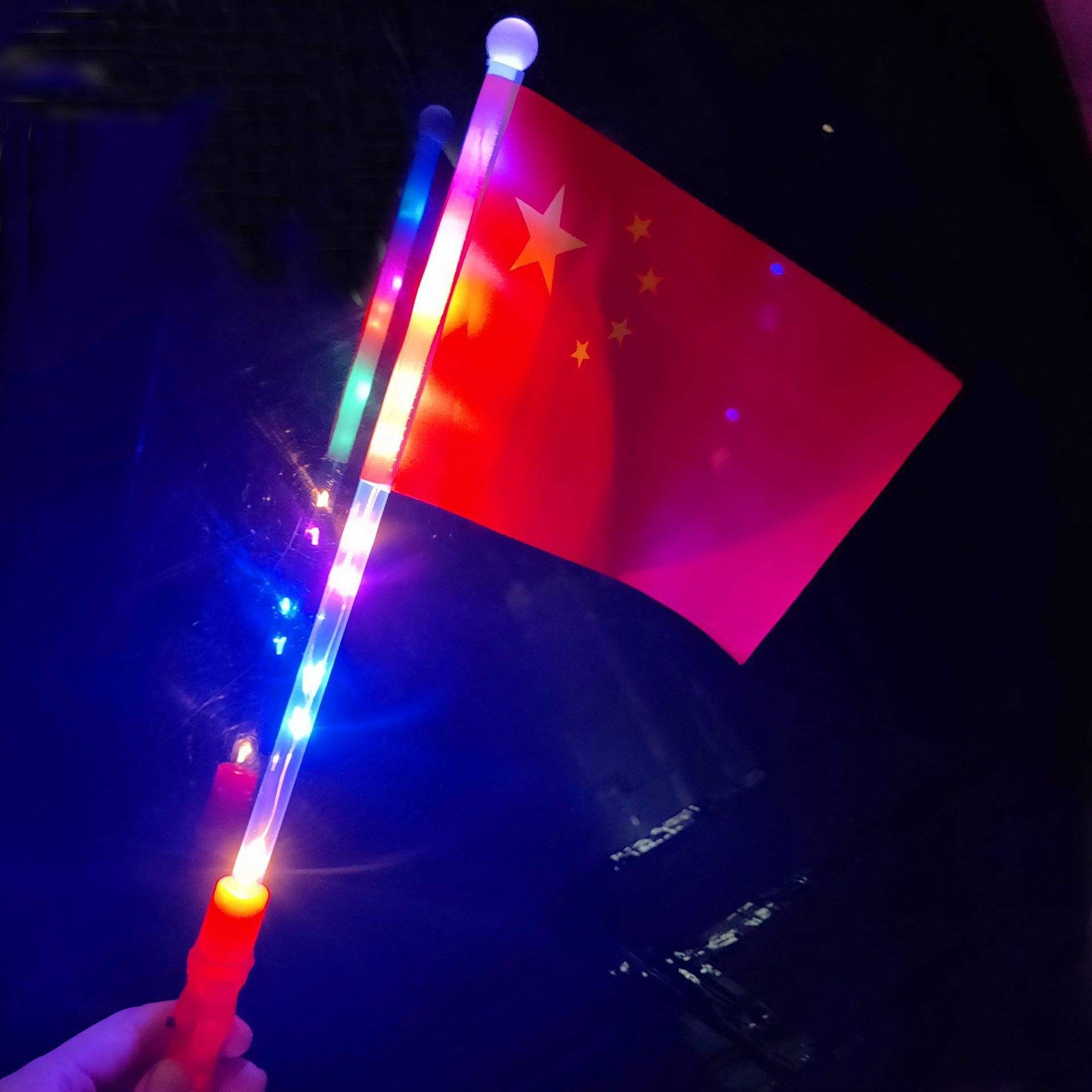 Night Hand-Cranking Five-Starred Red Flag Light-Emitting Toys Glow Stick Scenic Spots National Day Activities Cheer the Five-Starred Red Flag