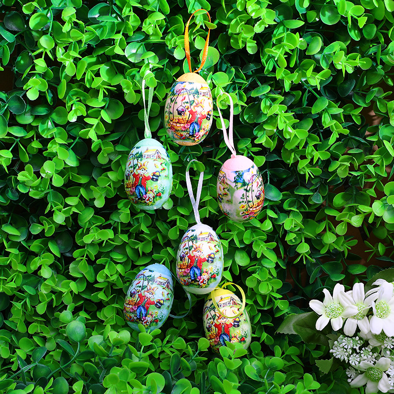 Cross-Border Wholesale Easter Christmas Egg Decorations 6 Pack Simulation Egg Holiday Scene Layout Pendant