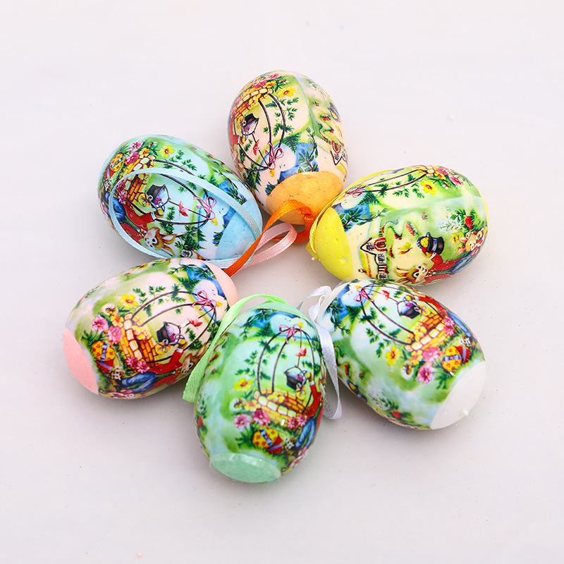 Cross-Border Wholesale Easter Christmas Egg Decorations 6 Pack Simulation Egg Holiday Scene Layout Pendant