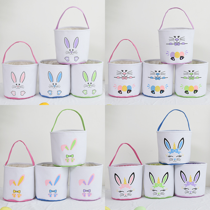2022 New Easter Basket Egg Decorations Fluffy Rabbit Tail Rabbit Storage Basket Hand Bucket Wholesale