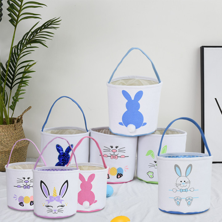 2022 New Easter Basket Egg Decorations Fluffy Rabbit Tail Rabbit Storage Basket Hand Bucket Wholesale