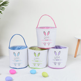 2022 New Easter Basket Egg Decorations Fluffy Rabbit Tail Rabbit Storage Basket Hand Bucket Wholesale