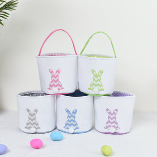 2022 New Easter Basket Egg Decorations Fluffy Rabbit Tail Rabbit Storage Basket Hand Bucket Wholesale