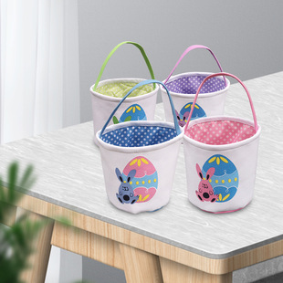 2022 New Easter Basket Egg Decorations Fluffy Rabbit Tail Rabbit Storage Basket Hand Bucket Wholesale