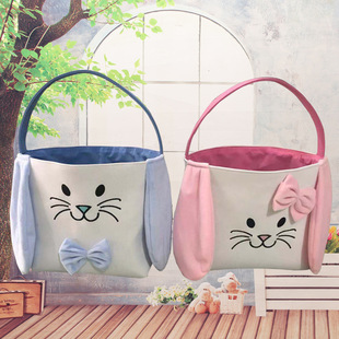 2022 New Easter Basket Egg Decorations Fluffy Rabbit Tail Rabbit Storage Basket Hand Bucket Wholesale