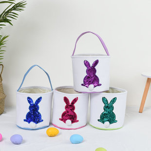 2022 New Easter Basket Egg Decorations Fluffy Rabbit Tail Rabbit Storage Basket Hand Bucket Wholesale