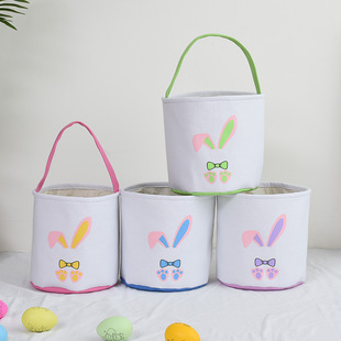 2022 New Easter Basket Egg Decorations Fluffy Rabbit Tail Rabbit Storage Basket Hand Bucket Wholesale