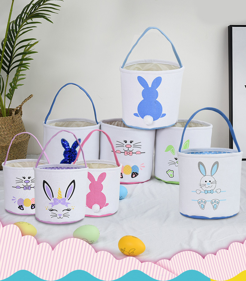 2022 New Easter Basket Egg Decorations Fluffy Rabbit Tail Rabbit Storage Basket Hand Bucket Wholesale