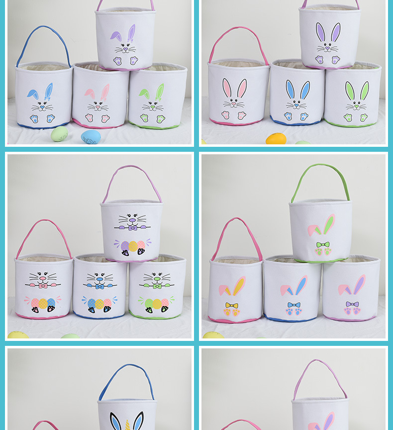 2022 New Easter Basket Egg Decorations Fluffy Rabbit Tail Rabbit Storage Basket Hand Bucket Wholesale