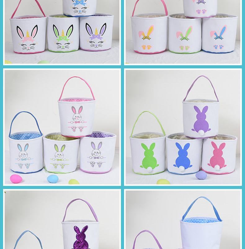 2022 New Easter Basket Egg Decorations Fluffy Rabbit Tail Rabbit Storage Basket Hand Bucket Wholesale