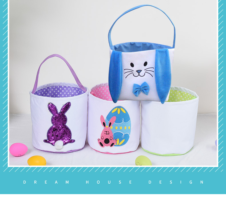 2022 New Easter Basket Egg Decorations Fluffy Rabbit Tail Rabbit Storage Basket Hand Bucket Wholesale