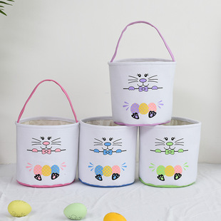 2022 New Easter Basket Egg Decorations Fluffy Rabbit Tail Rabbit Storage Basket Hand Bucket Wholesale