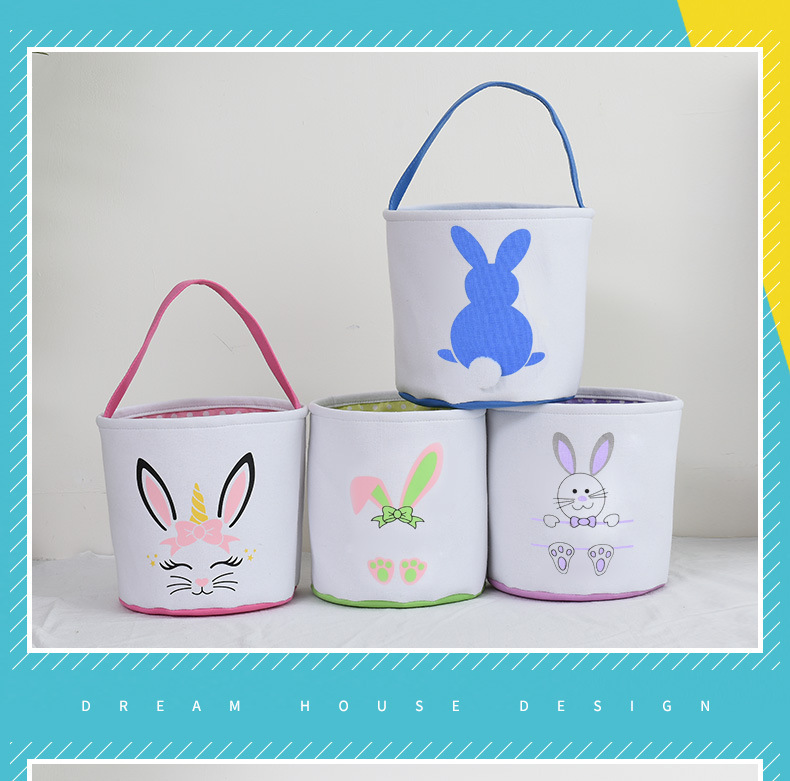 2022 New Easter Basket Egg Decorations Fluffy Rabbit Tail Rabbit Storage Basket Hand Bucket Wholesale