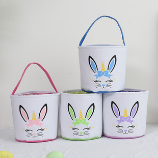 2022 New Easter Basket Egg Decorations Fluffy Rabbit Tail Rabbit Storage Basket Hand Bucket Wholesale