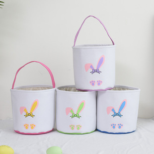 2022 New Easter Basket Egg Decorations Fluffy Rabbit Tail Rabbit Storage Basket Hand Bucket Wholesale
