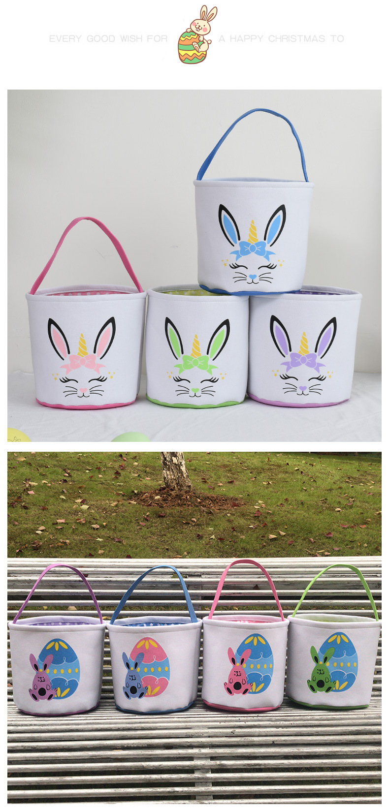 2022 New Easter Basket Egg Decorations Fluffy Rabbit Tail Rabbit Storage Basket Hand Bucket Wholesale