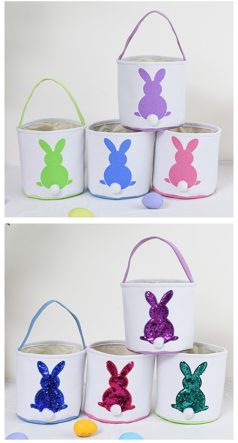2022 New Easter Basket Egg Decorations Fluffy Rabbit Tail Rabbit Storage Basket Hand Bucket Wholesale