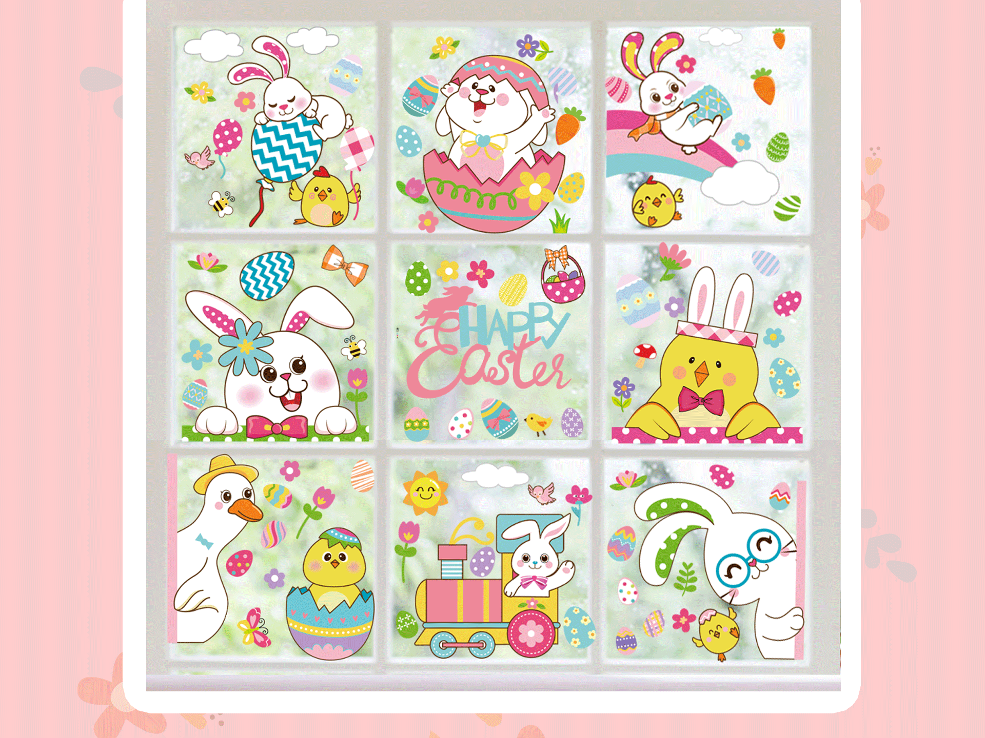 Cross-Border Amazon Easter Stickers Rabbit Egg Cute Cartoon Wall Stickers Easter Decorative Static Stickers Cross-Border Amazon Easter Stickers Rabbit Egg Cute Cartoon Wall Stickers Easter Decorative Static Stickers